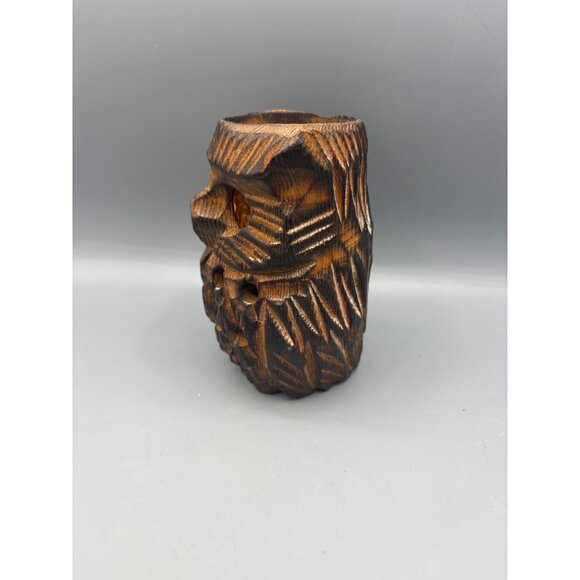 Vtg 70s Hand Carved Wooden Owl Votive Candle Holder‎ Amber Glass Eyes Boho - Picture 3 of 7